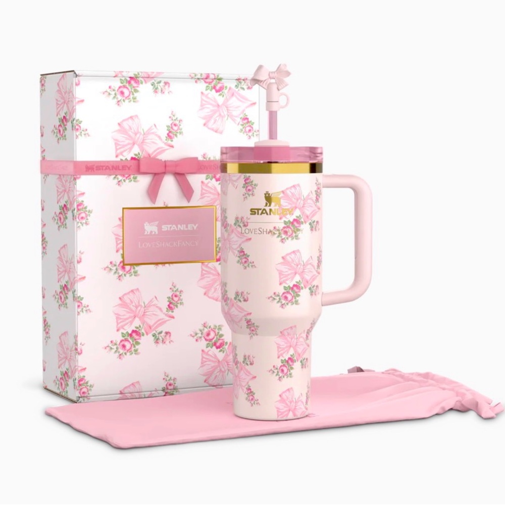 LOVESHACKFANCY Stanley Pink Floral Tumbler with Straw